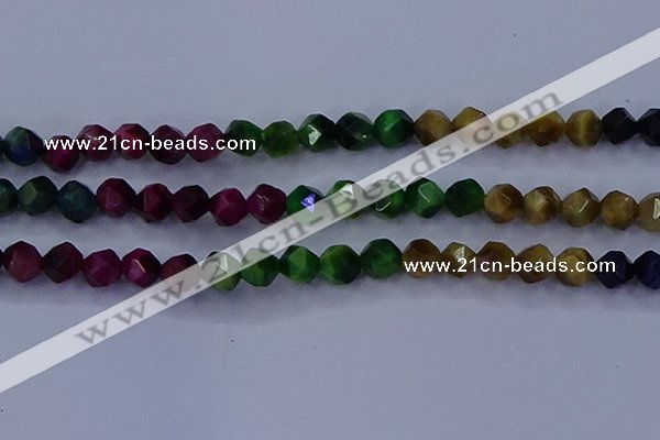 CTE1929 15.5 inches 12mm faceted nuggets colorful tiger eye beads