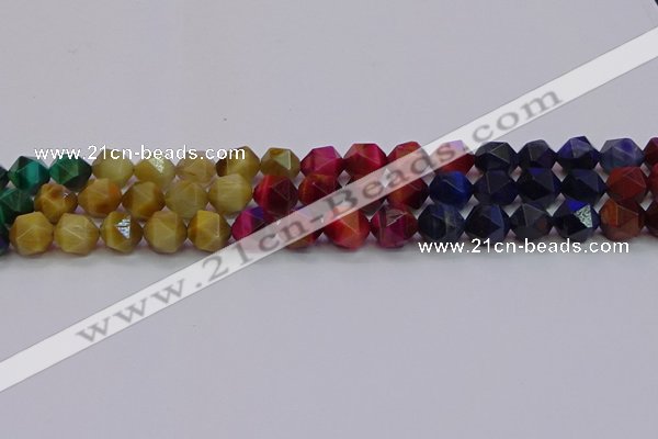 CTE1939 15.5 inches 12mm faceted nuggets mixed tiger eye beads