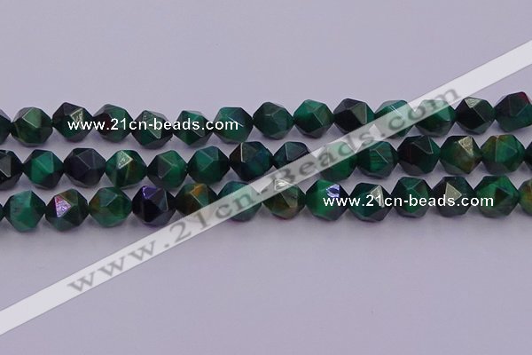 CTE1949 15.5 inches 12mm faceted nuggets green tiger eye beads