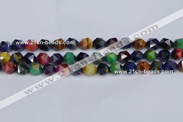 CTE1971 15.5 inches 10mm faceted nuggets mixed tiger eye beads