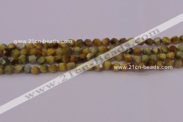 CTE1975 15.5 inches 6mm faceted nuggets golden & blue tiger eye beads