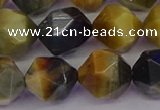 CTE1978 15.5 inches 12mm faceted nuggets golden & blue tiger eye beads