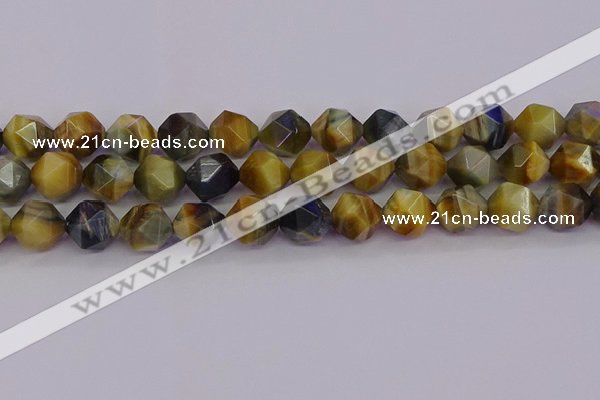 CTE1978 15.5 inches 12mm faceted nuggets golden & blue tiger eye beads