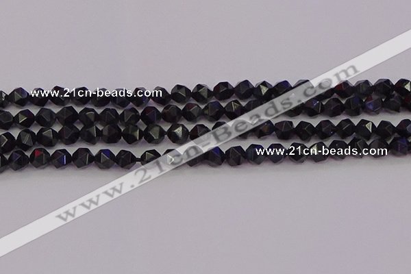 CTE1981 15.5 inches 6mm faceted nuggets blue tiger eye beads