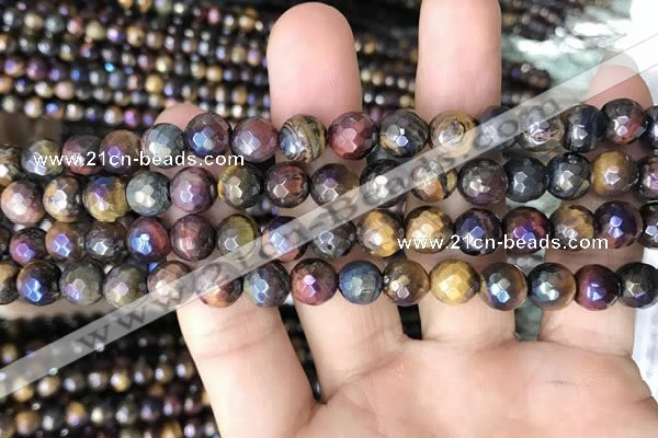 CTE2002 15.5 inches 8mm faceted round AB-color mixed tiger eye beads