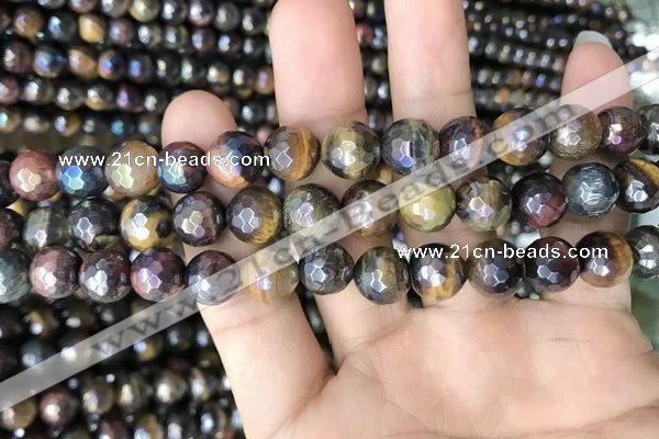 CTE2003 15.5 inches 10mm faceted round AB-color mixed tiger eye beads