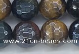 CTE2096 15.5 inches 12mm faceted round AB-color mixed tiger eye beads