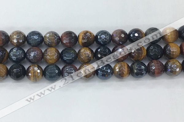 CTE2096 15.5 inches 12mm faceted round AB-color mixed tiger eye beads