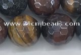 CTE2098 15.5 inches 16mm faceted round AB-color mixed tiger eye beads