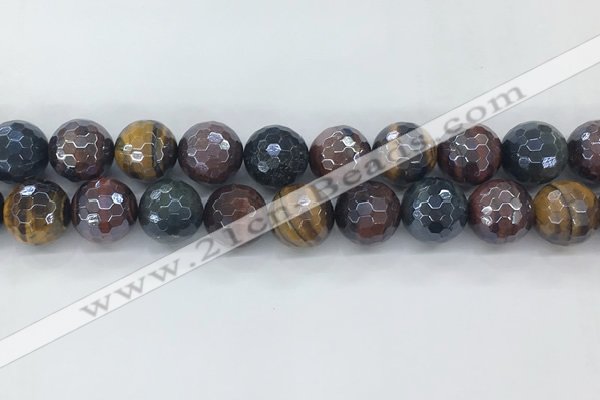 CTE2098 15.5 inches 16mm faceted round AB-color mixed tiger eye beads