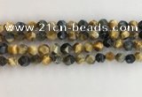 CTE2125 15.5 inches 6mm faceted nuggets golden & blue tiger eye beads