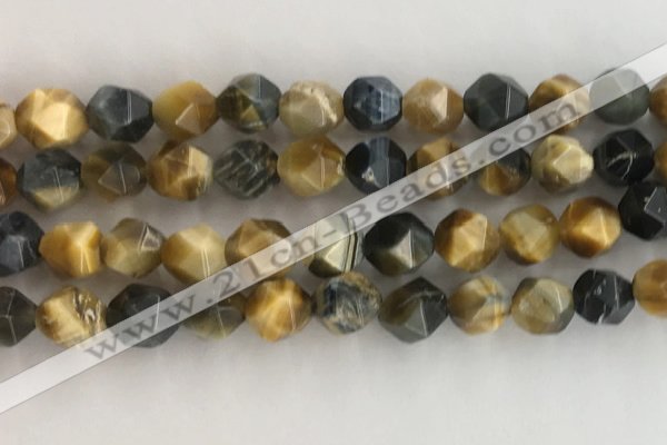 CTE2128 15.5 inches 12mm faceted nuggets golden & blue tiger eye beads