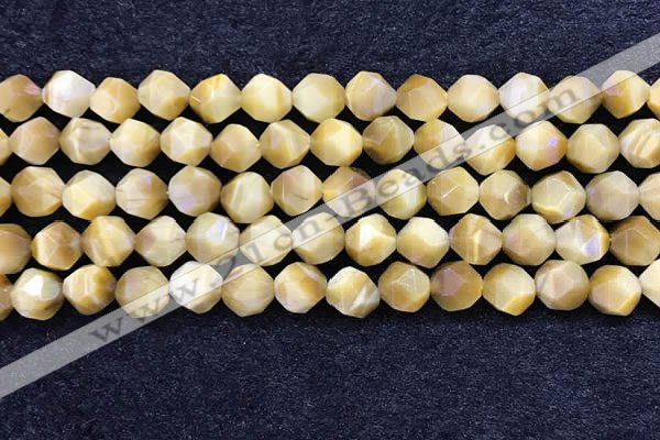 CTE2137 15.5 inches 10mm faceted nuggets golden tiger eye beads