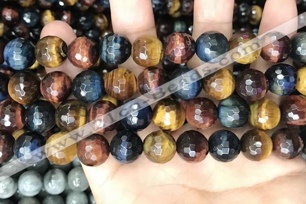 CTE2229 15.5 inches 12mm faceted round colorful tiger eye beads