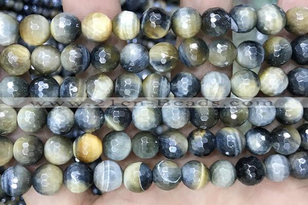 CTE2261 15 inches 8mm faceted round AB-color golden & blue tiger eye beads
