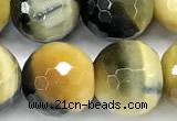 CTE2371 15 inches 12mm faceted round golden & blue tiger eye beads