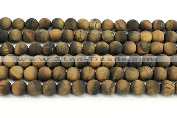 CTE2457 15 inches 8mm round matte yellow tiger eye beads