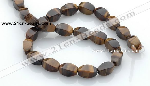 CTE26 8*15mm twisted oval yellow tiger eye beads Wholesale