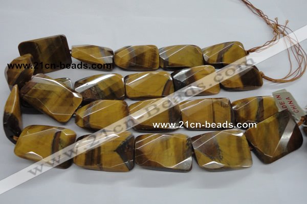 CTE320 25*35mm twisted & faceted rectangle yellow tiger eye beads