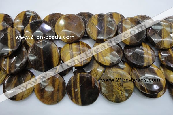 CTE410 15.5 inches 40mm faceted coin yellow tiger eye beads