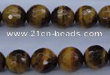 CTE424 15.5 inches 12mm faceted round yellow tiger eye beads