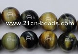 CTE555 15.5 inches 14mm round golden & blue tiger eye beads