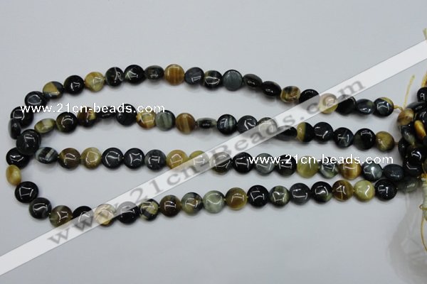 CTE560 15.5 inches 10mm flat round golden & blue tiger eye beads