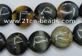 CTE563 15.5 inches 16mm flat round golden & blue tiger eye beads