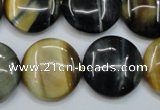 CTE565 15.5 inches 20mm flat round golden & blue tiger eye beads