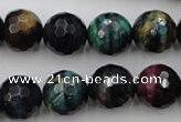 CTE585 15.5 inches 14mm faceted round colorful tiger eye beads