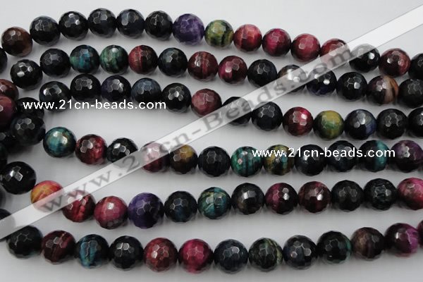 CTE585 15.5 inches 14mm faceted round colorful tiger eye beads