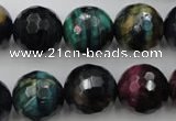 CTE586 15.5 inches 16mm faceted round colorful tiger eye beads