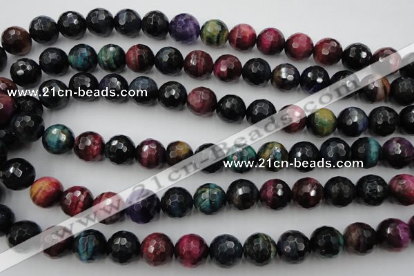 CTE586 15.5 inches 16mm faceted round colorful tiger eye beads