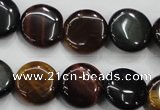 CTE62 15.5 inches 14mm flat round mixed tiger eye gemstone beads