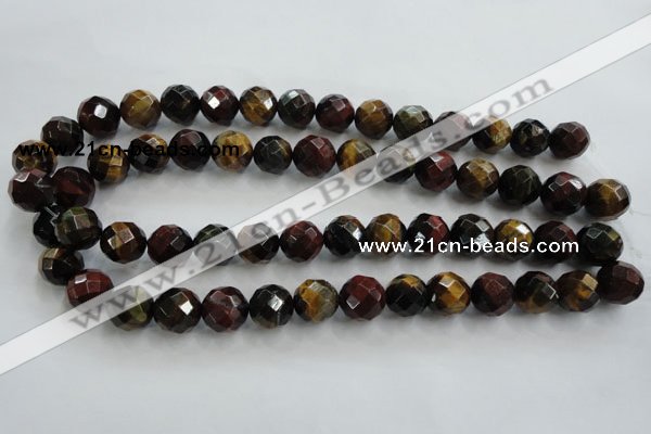 CTE715 15.5 inches 14mm faceted round mixed color tiger eye beads