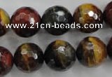 CTE716 15.5 inches 16mm faceted round mixed color tiger eye beads