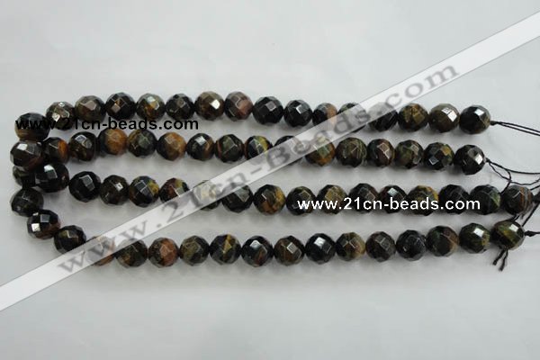 CTE724 15.5 inches 12mm faceted round yellow & blue tiger eye beads