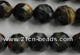 CTE725 15.5 inches 14mm faceted round yellow & blue tiger eye beads