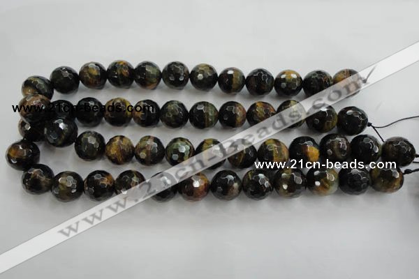 CTE726 15.5 inches 16mm faceted round yellow & blue tiger eye beads