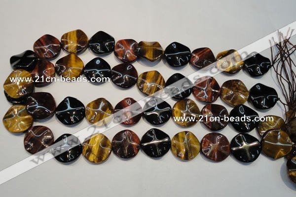 CTE806 15.5 inches 20mm wavy coin colorful tiger eye beads
