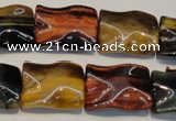 CTE810 15.5 inches 15*20mm wavy rectangle colorful tiger eye beads