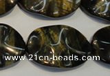 CTE820 15.5 inches 20*30mm wavy oval blue tiger eye beads