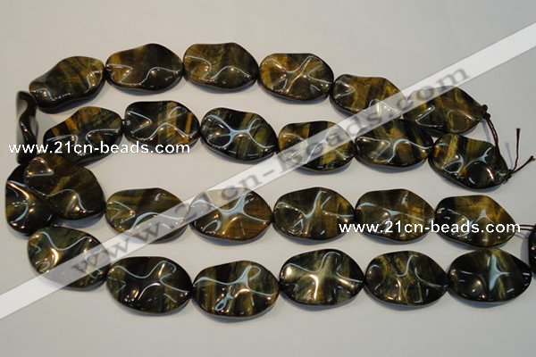 CTE820 15.5 inches 20*30mm wavy oval blue tiger eye beads