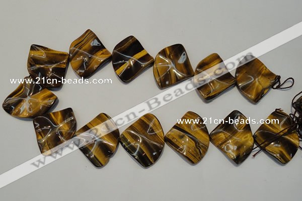 CTE845 15.5 inches 30*40mm wavy triangle yellow tiger eye beads