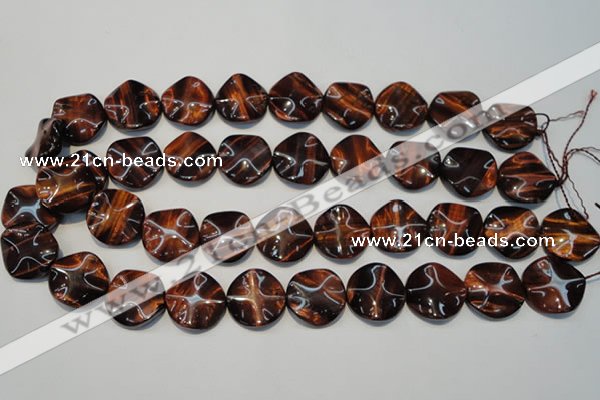 CTE854 15.5 inches 20mm wavy coin red tiger eye beads