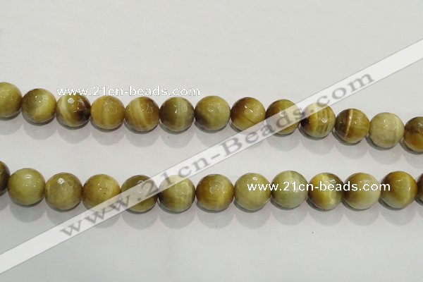 CTE905 15.5 inches 14mm faceted round golden tiger eye beads