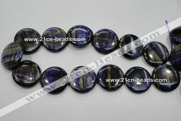 CTE966 15.5 inches 30mm flat round dyed blue tiger eye beads