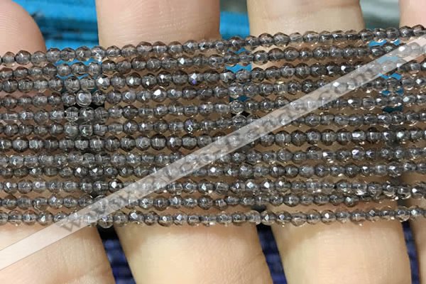 CTG1020 15.5 inches 2mm faceted round tiny smoky quartz beads