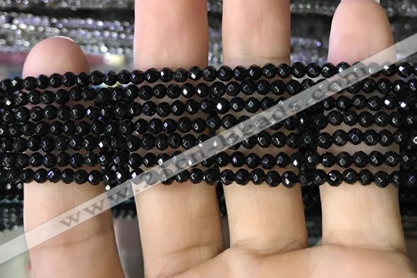 CTG1117 15.5 inches 3mm faceted round tiny black agate beads