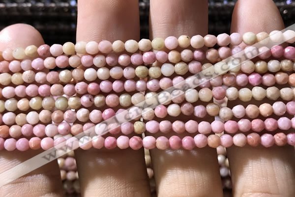 CTG1188 15.5 inches 3mm faceted round pink wooden fossil jasper beads